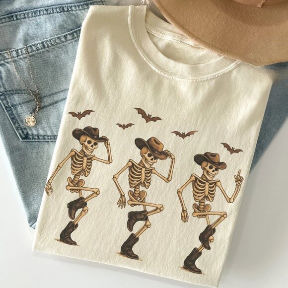 Tops - Cowboy Skeleton Graphic Tee – Western Halloween Shirt